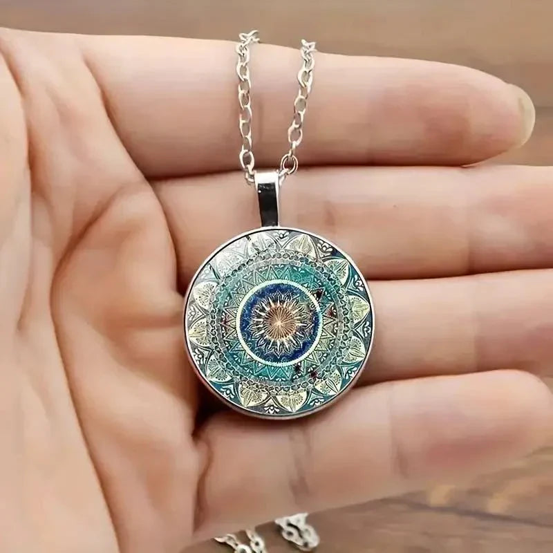 Collier Vintage Bleu Arrondi Mandala