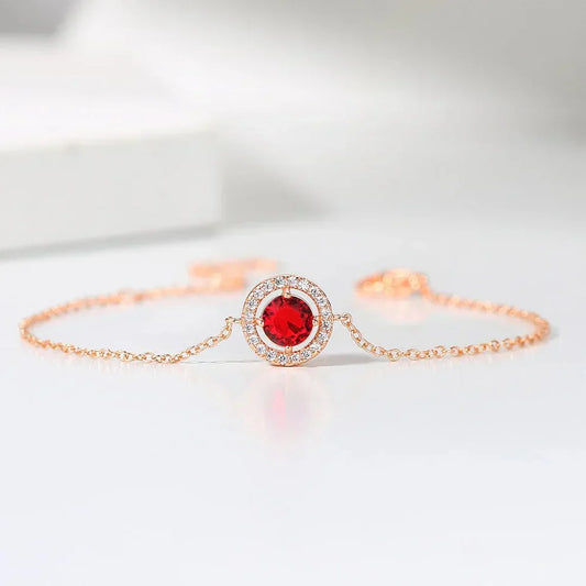 Bracelet Classique Rose avec Pierres Rouges et Cristaux