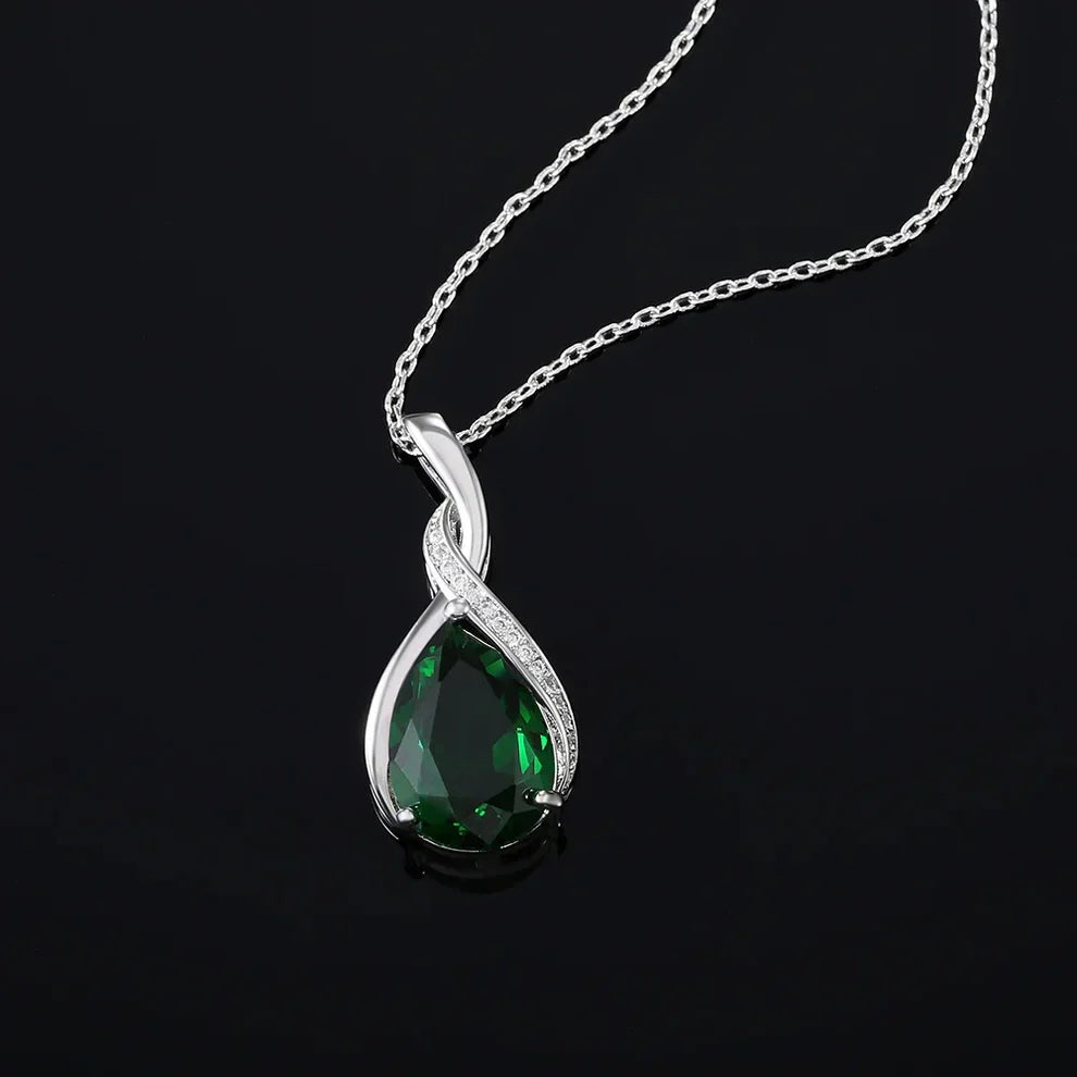 Collier Pendentif Cristal Vert Argenté